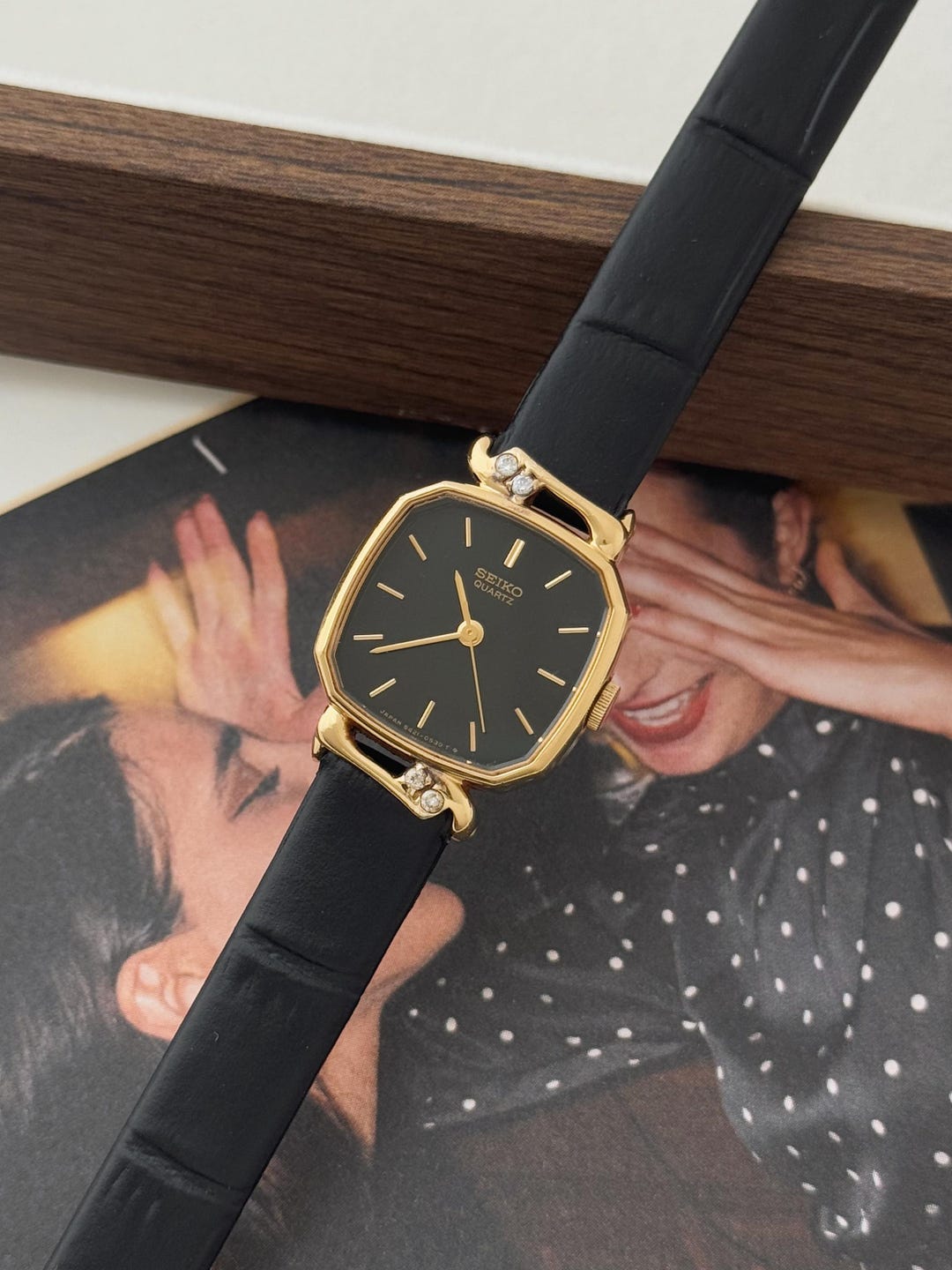 Vintage Seiko Gold Plated Octagonal Case Watch With Leather Strap