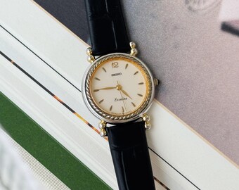 Vintage Seiko Gold Plated Octagon Case Watch With Leather Strap