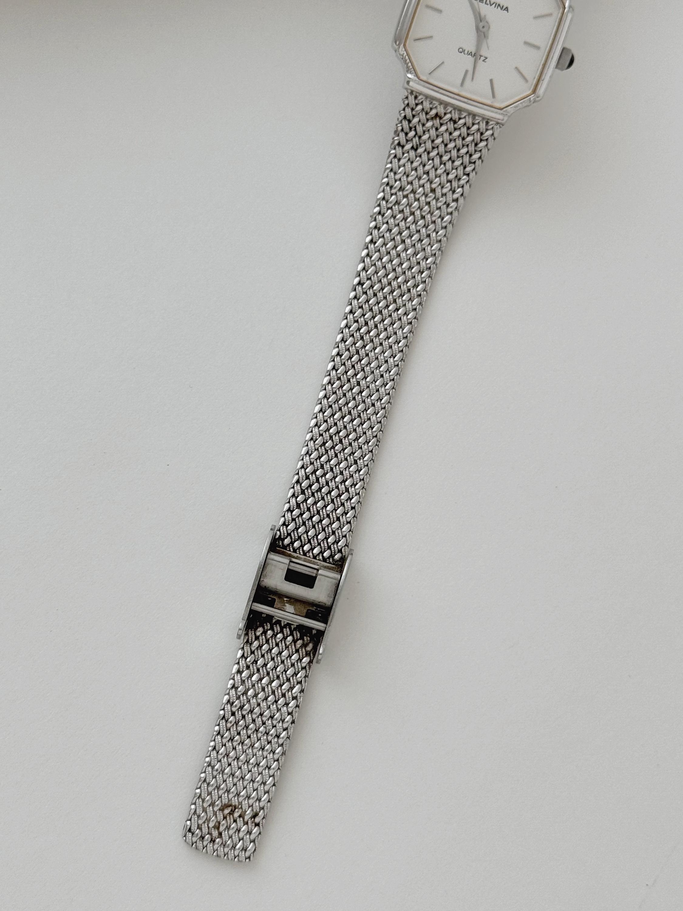 Vintage Delvina Silver Tone Octagon Case Watch, Women display picture 2