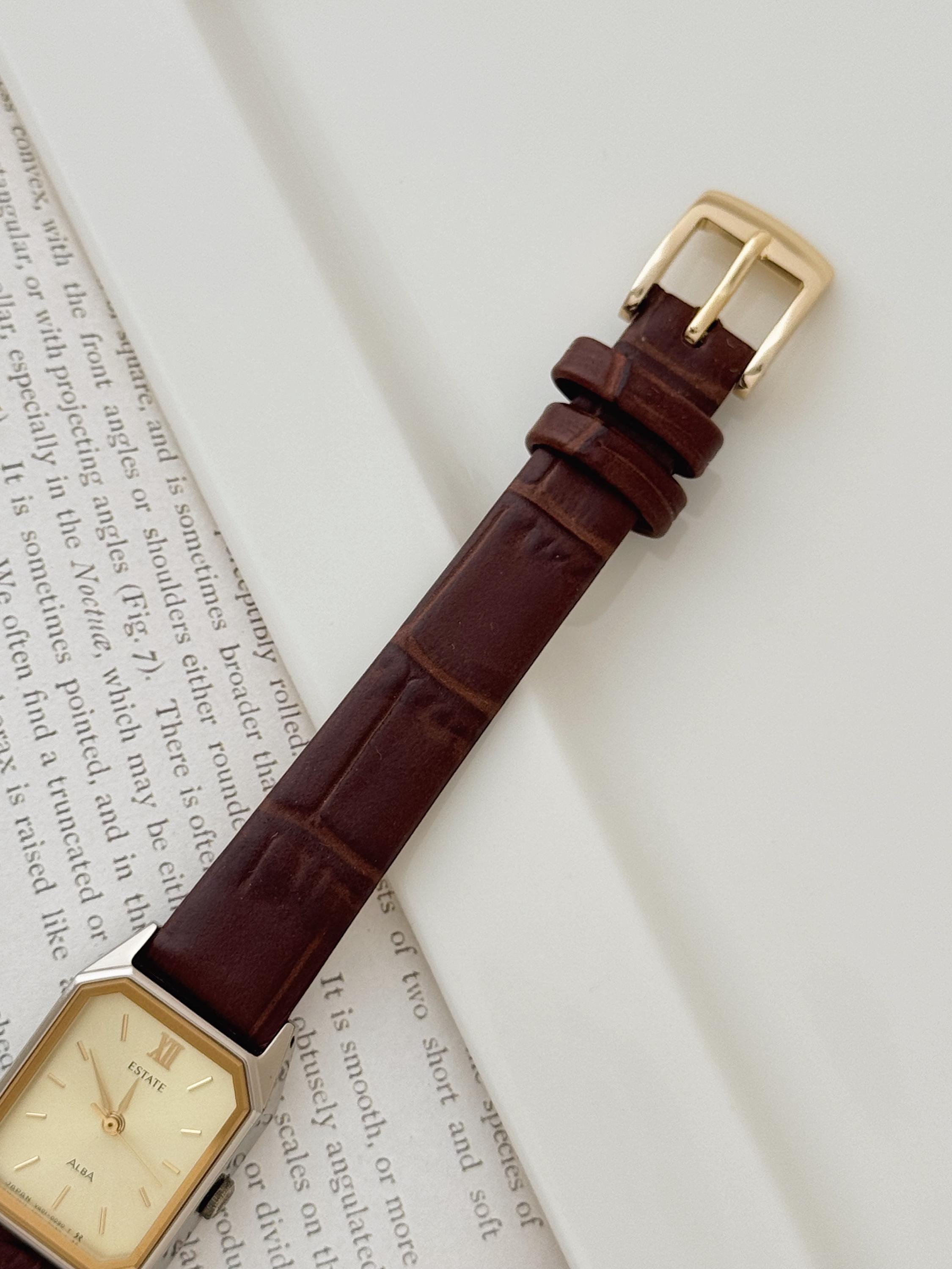 Vintage Alba Estate Seiko Gold Tone Quartz Watch With Leather