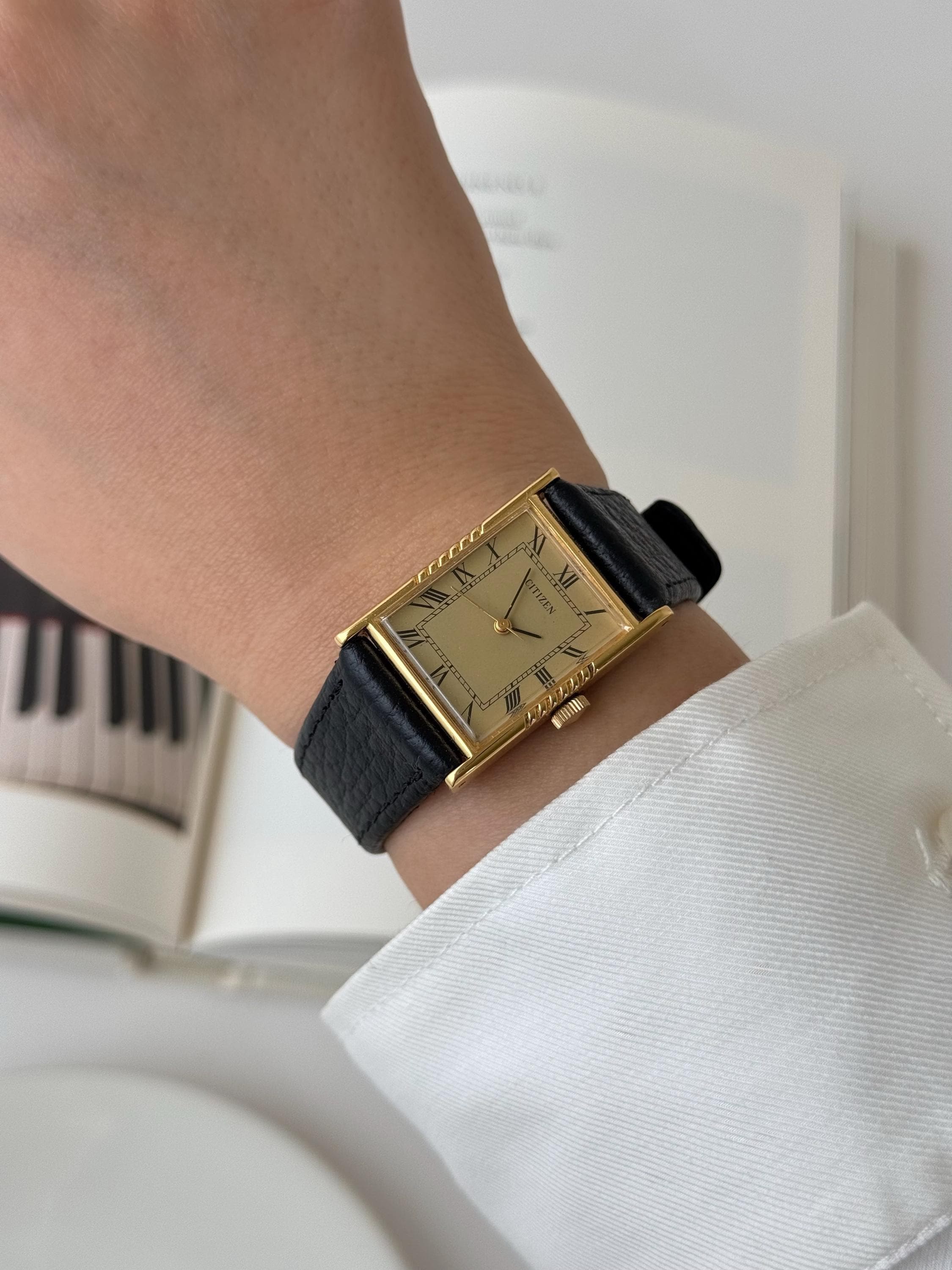Vintage Citizen Manual Winding Gold Plated Tank Watch, Roman