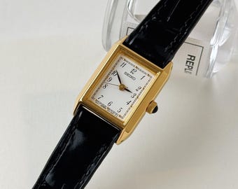 Vintage Seiko Gold Plated Octagon Case Watch With Leather Strap