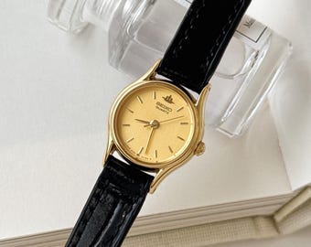 Vintage Seiko Gold Plated Octagon Case Watch With Leather Strap