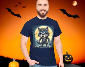 Werewolf T-shirt, Adult Halloween t-shirt, Cartoon werewolf T-Shirt, Unisex Halloween Top, Halloween Party Outfit, werewolf lover Gift