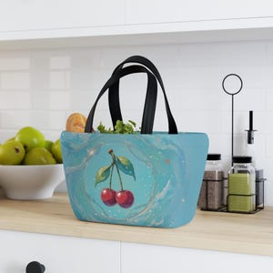 Cherry Tote Bag, Cute Insulated Lunch Bag, Gift For Her, Kawaii Fruit Bag, Bag for Her, Reusable Summer Picnic Tote | Lunch Bag