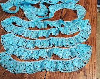 Turquoise Ruffled Lace 1.75", 2 yards, Lingerie, Wedding, Sewing Notion, Crafting, Card Making, Scrapbooking, Trim #L018