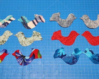 Bird Appliques, Hand-Cut Fabric Birds, 4.5" x 3" Asst. Color Palette, Slow Stitching Quilting, Bags Pillows Scrap-Booking Card-Making