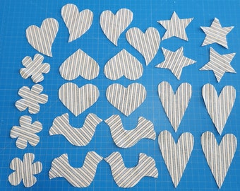 Pillow Ticking Appliques Blue Hand-Cut Fabric Hearts Star Bird Flower Slow Stitching Quilting Pillows Scrap-Booking Card-Making Junk Journal