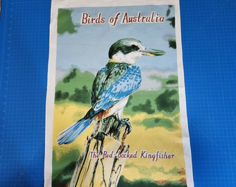 Vintage Kingfisher Towel, Australian Red-backed Kingfisher, New Old Stock, Original Tag on Back, 100% Cotton, Never Laundered