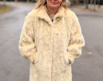 Ivory White Vintage Mink Fur Coat  - Size L I Genuine Winter Outwear