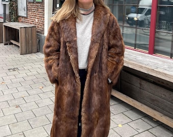 Vintage Brown Genuine Fur Coat for Winter - Size L-XL