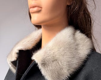Cuello de piel de visón zafiro vintage / Adorno de bufanda de lujo, década de 1980