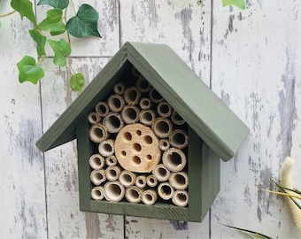 Single Tier Bee Hotel, Dark Green. Christmas gift. Can be personalised. FREE DELIVERY!