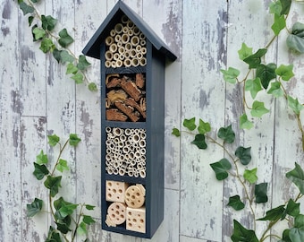 Mothers Day gift, Bee Hotel, Bee House, Insect House, Garden Decoration Four Tier, in 'Urban Slate'. FREE DELIVERY!