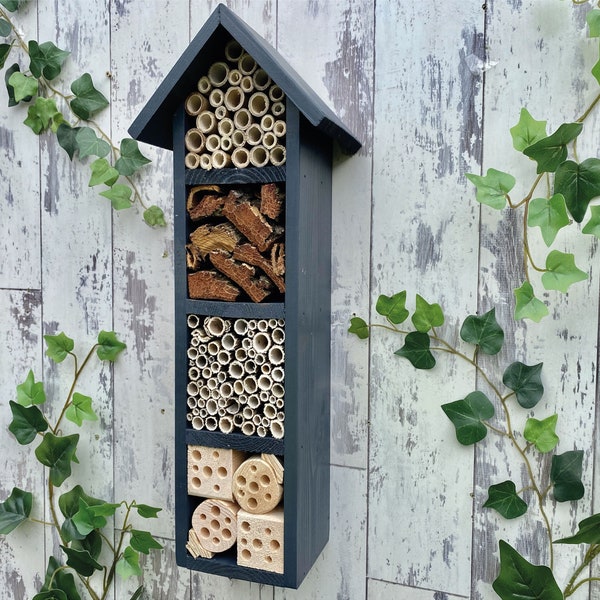 Mothers Day gift, Bee Hotel, Bee House, Insect House, Garden Decoration Four Tier, in 'Urban Slate'. FREE DELIVERY!