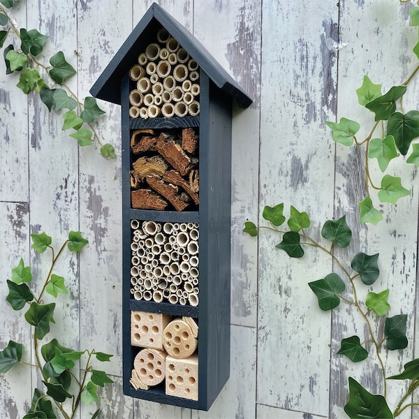 Mothers Day gift, Bee Hotel, Bee House, Insect House, Garden Decoration Four Tier, in 'Urban Slate'. FREE DELIVERY!