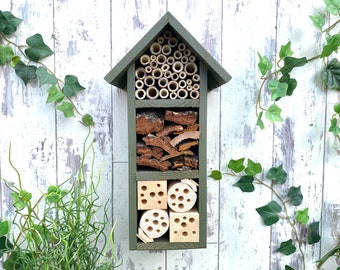 Mason Bee House, Insect Hotel, Bug Box three tier, in 'Old English Green'. Can be personalised. FREE DELIVERY!