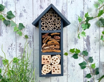 The perfect gift, Bee Hotel, Mason Bee House, Insect House, Bug Box in Urban Slate, Can be personalised. FREE DELIVERY!