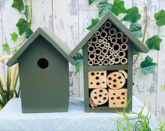 The Birds and the Bees, Bird Box & Two Tier Bee Hotel, Nesting box and Insect House, Old English, Can be personalised. FREE DELIVERY