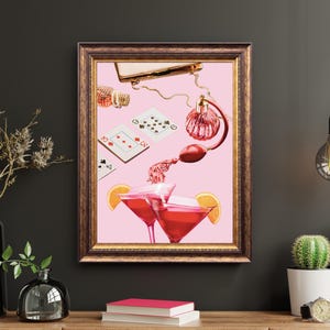 Sztuka ścienna Vintage Glam Cocktail | Retro Bar Cart Printable | Wystrój Old Hollywood | Estetyczna sztuka Casino Night | Luksusowy plakat ścienny do domu