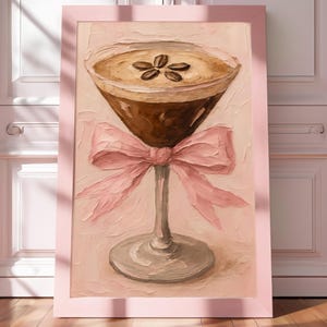 Impasto Espresso martini printable art, Coquette Light Pink Bow Art, Bart Cart Prints, Preppy Oil Painting Decor, Pink Bachelorette Print