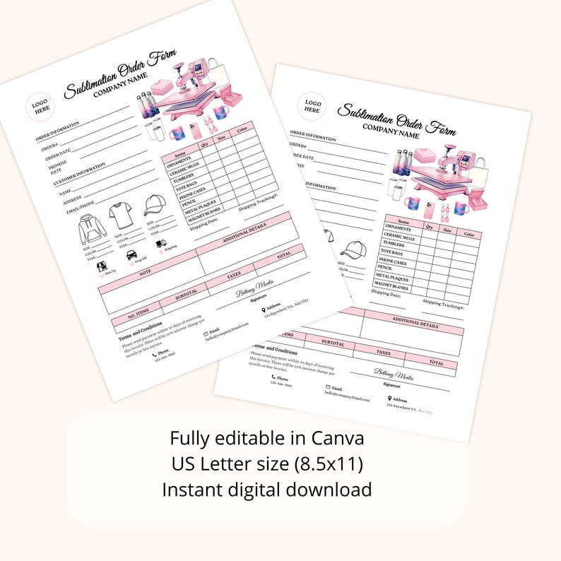 Sublimation Form Example Sublimation Order Form Template, Pink Small Business Invoice, Custom ...