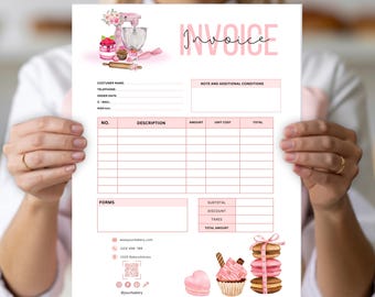 Elegant Bakery Invoice Template | Customizable & Printable |Sweet Shop Business Card.