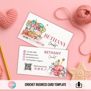 Gehäkelte Visitenkarte Vorlage | Bearbeitbar in Canva| Branding für kleine Unternehmen| häkeln Business| Kunsthandwerk Verkäufer