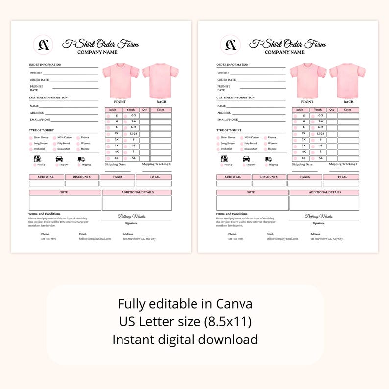Editable T-shirt Order Form Template | Canva Printable Shirt Order ...
