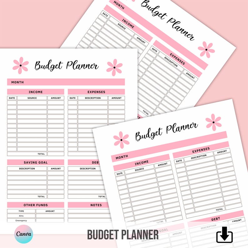 Pink Monthly Budget Planner Printable | Canva Template, A4/US Letter ...