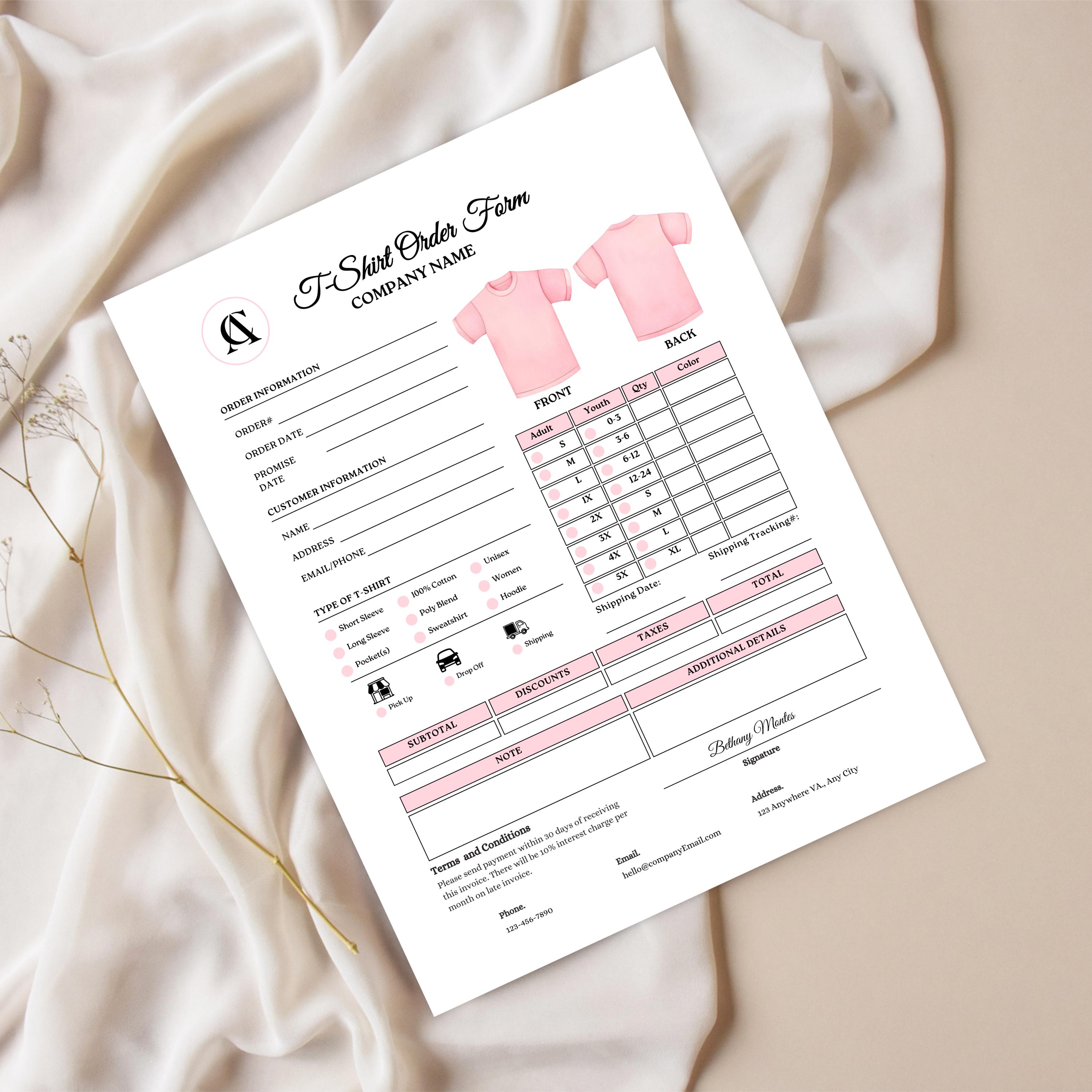 Editable T-shirt Order Form Template | Canva Printable Shirt Order ...