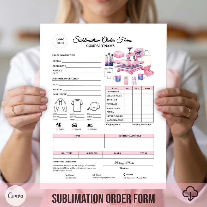 Sublimation Form Example Sublimation Order Form Template, Pink Small Business Invoice, Custom ...