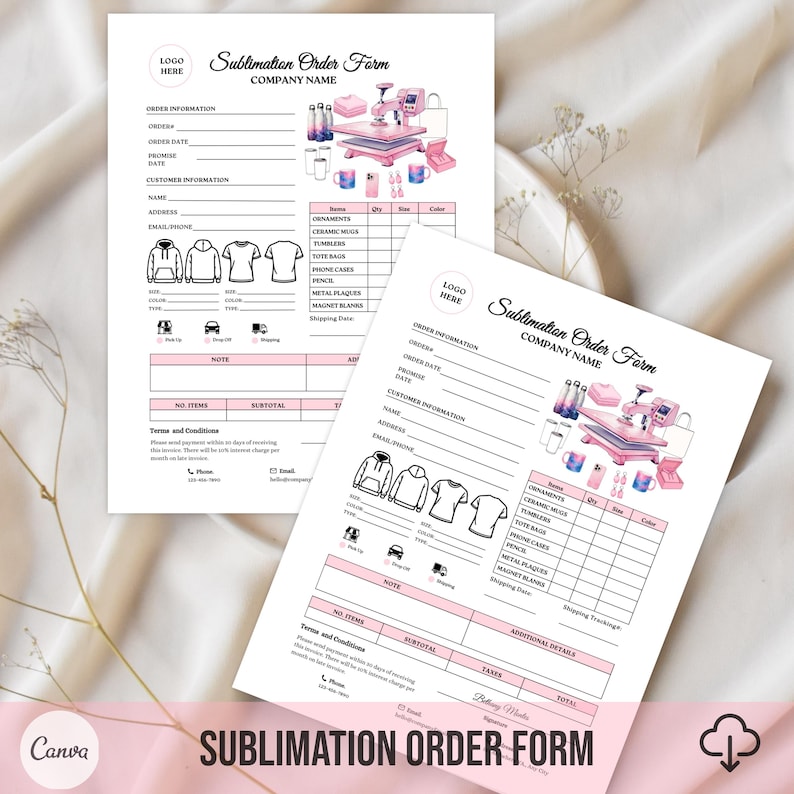 Sublimation Form Example Sublimation Order Form Template, Pink Small Business Invoice, Custom ...