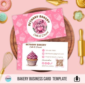 Bakery Business Card Template | Editable Cake Shop Design | Printable Sweet Shop Canva