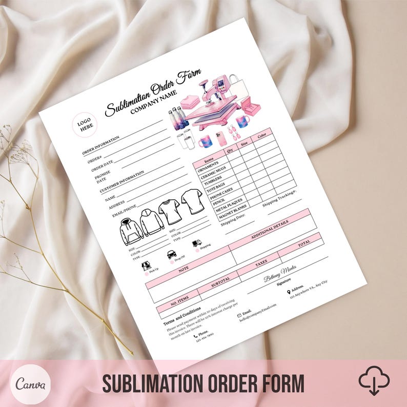 Sublimation Form Example Sublimation Order Form Template, Pink Small Business Invoice, Custom ...