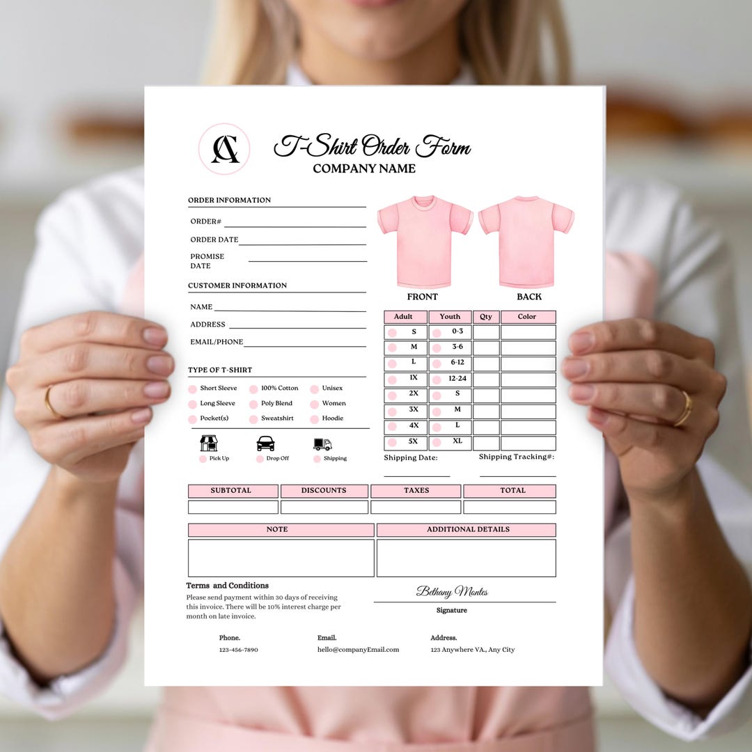 Editable T-shirt Order Form Template | Canva Printable Shirt Order ...