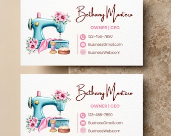 Vintage Sewing Machine Business Card Template | Floral Seamstress Design (Digital Download)