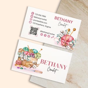 Modello di biglietto da visita all'uncinetto / Design Canva modificabile (download digitale)