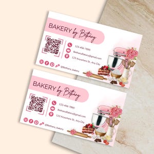 Plantilla de tarjeta de presentación para panadería / Diseño editable con código QR en Canva (Descarga digital)