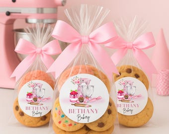 Bearbeitbare rosa Bäckerei Aufkleber Vorlage | Cookie Bag Label (Digitaler Download)