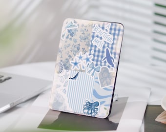 Blue Collage Kindle Case, Kindle Paperwhite Case 1/2/3/4, Kindle 2022，Kindle 10/11 Case, Double Sided Printing Kindle Case with Hand Strap