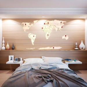 Carte du monde murale en bois à coller – Déco mur XXL personnalisée voyage – Fait main 40×25 à 90×54 cm
