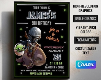 Printable Boy Girl Birthday Invitation | mandalorian birthday invite | editable invitation | Instant Download | star wars birthday party