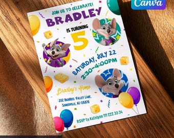 Chuck-E-Cheese editable invitation, printable birthday invite, Mouse invitation, instant download, birthday invite template