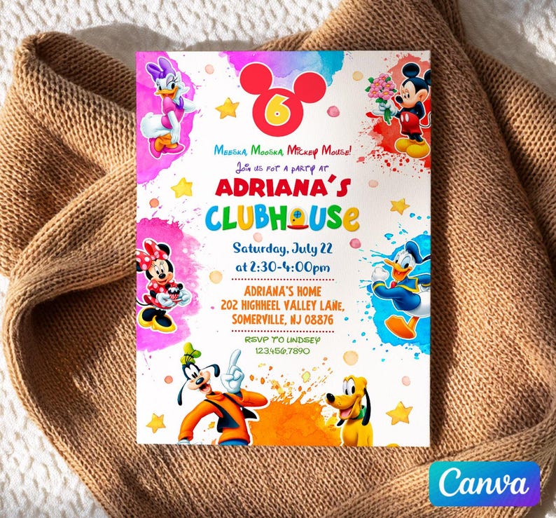 Clubhouse Colorfull Printable Clubhouse Birthday Invitation, Mickey Invitation, Clubhouse ...