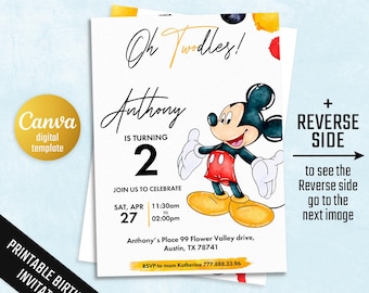 Editable printable Clubhouse Birthday invitation, Mickey Two invitation, Twodless invite, Mouse Party invite, 2nd second birthday boy