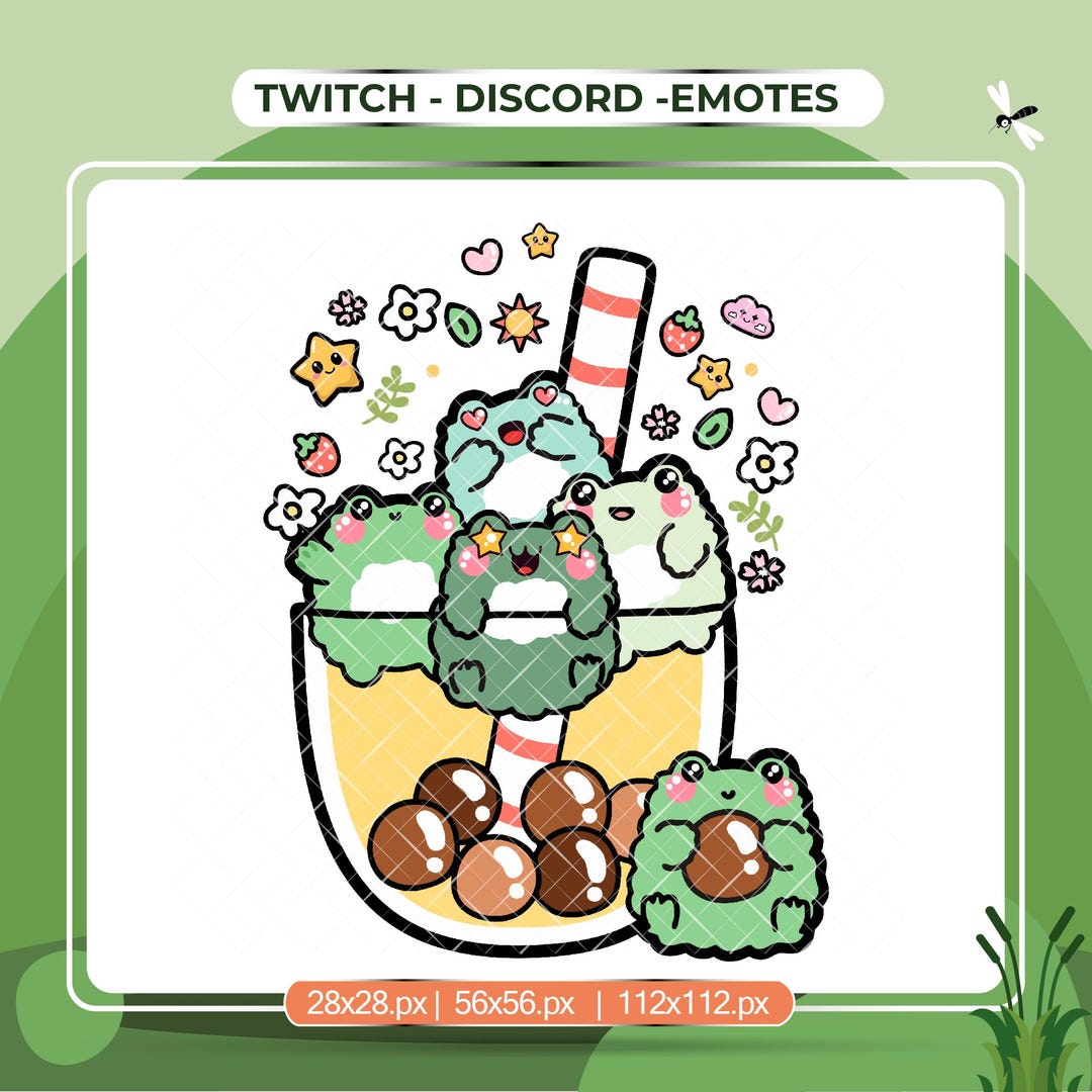Cute Frog Boba Tea Emote for Twitch and Discord, Emote