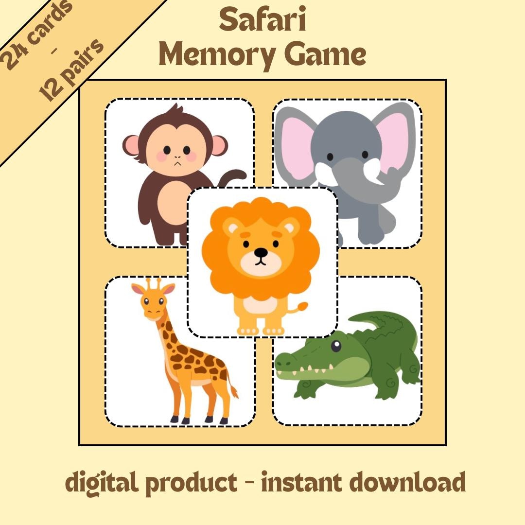 Safari Animals Memory Game Printable – Kids Matching Game, Digital ...