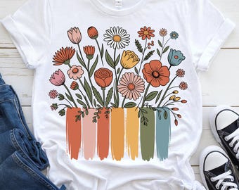 Floral Rainbow Brushstroke PNG, Wildflower Shirt Design (Digital Download)