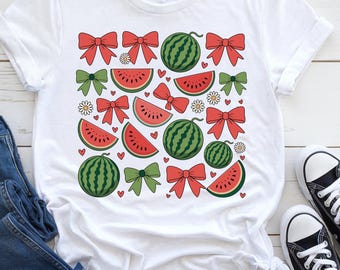 Summer Watermelon Bow Shirt PNG, Retro Design (Digital Download)
